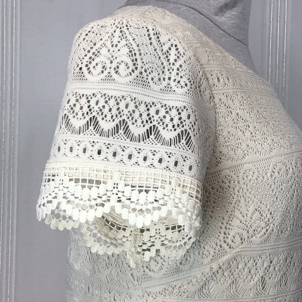 🤍 London Times Cream Lace Bateau Neckline Knee Length Sheath Dress Sz.14 - Picture 2 of 9